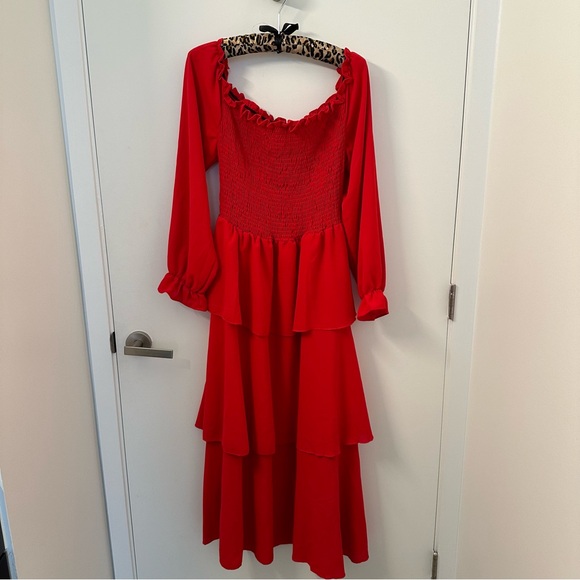 SHEIN Plus Shirred Frill Layered Hem A-line Dress - Picture 3 of 7